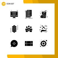 Pack of 9 Modern Solid Glyphs Signs and Symbols for Web Print Media such as layers design files coding food Editable Vector Design Elements