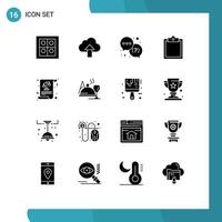 Group of 16 Modern Solid Glyphs Set for laws equality question balance clipboard Editable Vector Design Elements