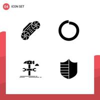 4 Thematic Vector Solid Glyphs and Editable Symbols of radio repair bolt build protection Editable Vector Design Elements