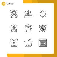 User Interface Pack of 9 Basic Outlines of floor bucket rain up rocket Editable Vector Design Elements