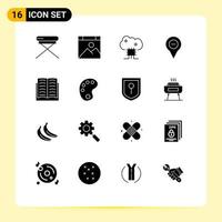 Pack of 16 creative Solid Glyphs of minus navigation cloud based services map cloud software Editable Vector Design Elements