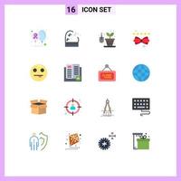 Paquete de 16 colores planos de interfaz de usuario de signos y símbolos modernos de emojis felices administración de calificación de jardinería paquete editable de elementos creativos de diseño de vectores