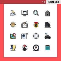 Pack of 16 Modern Flat Color Filled Lines Signs and Symbols for Web Print Media such as global business pen tool tag price Editable Creative Vector Design Elements