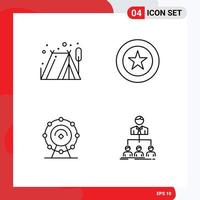 Stock Vector Icon Pack of 4 Line Signs and Symbols for camping service achievement wreath team Editable Vector Design Elements