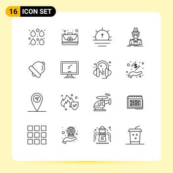 Outline Pack of 16 Universal Symbols of thief incognito kit hacker weather Editable Vector Design Elements