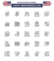 Big Pack of 25 USA Happy Independence Day USA Vector Lines and Editable Symbols of food round wine donut cream Editable USA Day Vector Design Elements