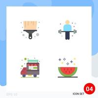 Set of 4 Modern UI Icons Symbols Signs for brush truck dumbbell weightlifting cooking Editable Vector Design Elements