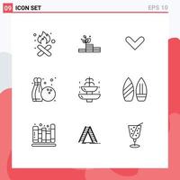 Set of 9 Vector Outlines on Grid for holiday hobby success hobbies down Editable Vector Design Elements