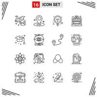 16 Icons Line Style Grid Based Creative Outline Symbols for Website Design Simple Line Icon Signs Isolated on White Background 16 Icon Set vector