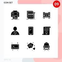 User Interface Pack of 9 Basic Solid Glyphs of denied blocked webpage avatar speaker Editable Vector Design Elements