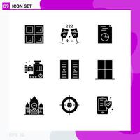 Group of 9 Solid Glyphs Signs and Symbols for interior furniture food mincer server data center Editable Vector Design Elements