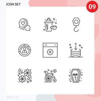 9 Universal Outlines Set for Web and Mobile Applications user personal construction people features Editable Vector Design Elements