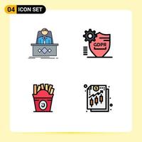 4 User Interface Filledline Flat Color Pack of modern Signs and Symbols of game security master locked fastfood Editable Vector Design Elements