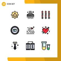 9 Universal Filledline Flat Color Signs Symbols of water fire hose grill set basic Editable Vector Design Elements