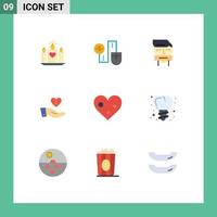 9 Universal Flat Color Signs Symbols of hand donation connection charity shut Editable Vector Design Elements