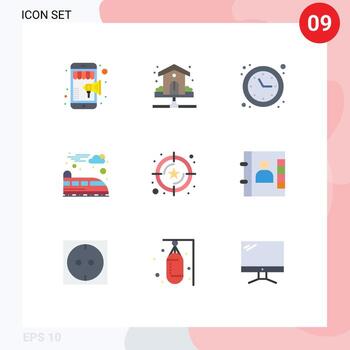 User Interface Pack of 9 Basic Flat Colors of service train water suburban time optimization Editable Vector Design Elements