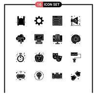 Modern Set of 16 Solid Glyphs Pictograph of down download interface marketing ad Editable Vector Design Elements