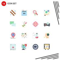 Pack of 16 Modern Flat Colors Signs and Symbols for Web Print Media such as message chat racket optimize marketing Editable Pack of Creative Vector Design Elements