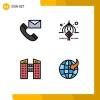 Group of 4 Filledline Flat Colors Signs and Symbols for communication eid contacts mosque city Editable Vector Design Elements