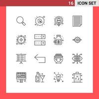 16 User Interface Outline Pack of modern Signs and Symbols of report page vegetarian homework map Editable Vector Design Elements