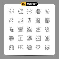 Pack of 25 Modern Lines Signs and Symbols for Web Print Media such as direction arrows film arrow globe Editable Vector Design Elements