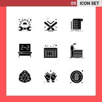 Modern Set of 9 Solid Glyphs and symbols such as calendar education eid blackboard card Editable Vector Design Elements