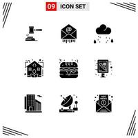 Pack of 9 Modern Solid Glyphs Signs and Symbols for Web Print Media such as garden rain e weather cloud Editable Vector Design Elements