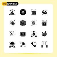 16 Universal Solid Glyphs Set for Web and Mobile Applications news firefighter city fire wellness leaf Editable Vector Design Elements