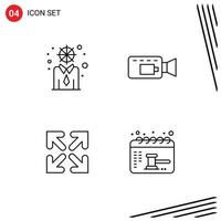 Mobile Interface Line Set of 4 Pictograms of business move personal record calendar Editable Vector Design Elements