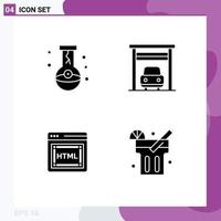 Group of 4 Modern Solid Glyphs Set for bottle html halloween garage lemonade Editable Vector Design Elements