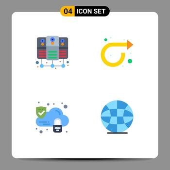 conjunto de pictogramas de 4 iconos planos simples de seguridad del servidor de base de datos flecha derecha elementos de diseño vectorial editables de Internet vector