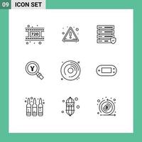 User Interface Pack of 9 Basic Outlines of hobby dvd server cd search Editable Vector Design Elements