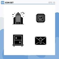 4 Thematic Vector Solid Glyphs and Editable Symbols of city dressing office computer massege Editable Vector Design Elements