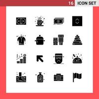 Set of 16 Vector Solid Glyphs on Grid for cloth square cash enlarge money Editable Vector Design Elements