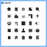 25 User Interface Solid Glyph Pack of modern Signs and Symbols of archery arrow bone gear search cookie Editable Vector Design Elements