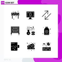 Modern Set of 9 Solid Glyphs Pictograph of spa beauty arrow signaling crossing Editable Vector Design Elements