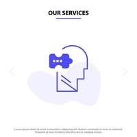 Our Services Logic Mind Problem Solving Solid Glyph Icon Web card Template vector