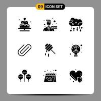 Modern Set of 9 Solid Glyphs and symbols such as bee clip cloud backup binder online storage Editable Vector Design Elements