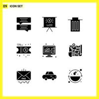 9 Icon Set. Simple Solid Symbols. Glyph Sign on White Background for Website Design Mobile Applications and Print Media. vector