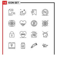 16 General Icons for website design print and mobile apps. 16 Outline Symbols Signs Isolated on White Background. 16 Icon Pack. vector