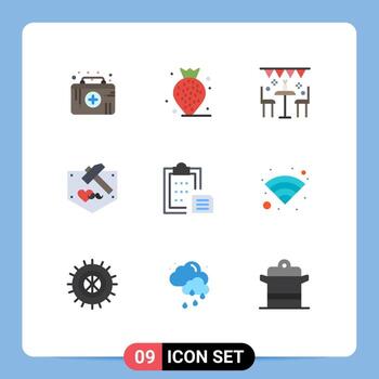 Flat Color Pack of 9 Universal Symbols of document mustache decoration hammer day Editable Vector Design Elements