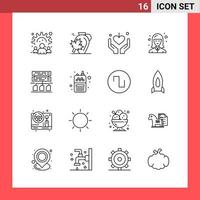 16 Icon Pack Line Style Outline Symbols on White Background. Simple Signs for general designing. vector