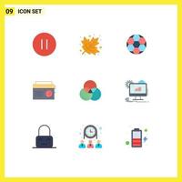 User Interface Pack of 9 Basic Flat Colors of web rgb football media music Editable Vector Design Elements