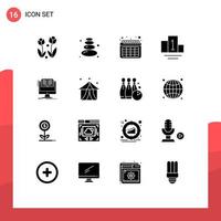 16 Thematic Vector Solid Glyphs and Editable Symbols of book computer calendar file sport Editable Vector Design Elements