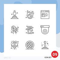 9 Universal Outlines Set for Web and Mobile Applications love festival c event development Editable Vector Design Elements