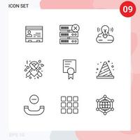 Set of 9 Vector Outlines on Grid for ribbon health delete donation cloud creative Editable Vector Design Elements