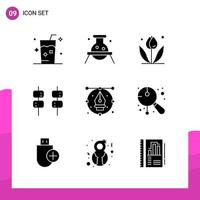 conjunto de iconos de glifo. paquete de 9 iconos sólidos aislados en fondo blanco para aplicaciones móviles e impresas de diseño de sitios web receptivos. vector