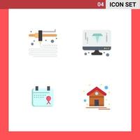 Set of 4 Vector Flat Icons on Grid for modeling date diamond calendar home Editable Vector Design Elements
