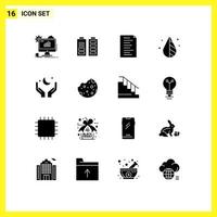 Pack of 16 creative Solid Glyphs of hand tool full invert color Editable Vector Design Elements