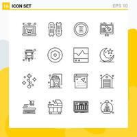 Set of 16 Commercial Outlines pack for cable web app software navigation Editable Vector Design Elements